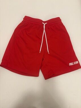 FULL SEND Men’s Red Athletic Mesh Shorts with Drawstring Waist